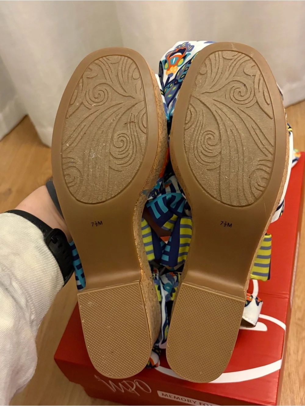 Impo Floral Tie-Wrap Cork Wedge Sandal Heels